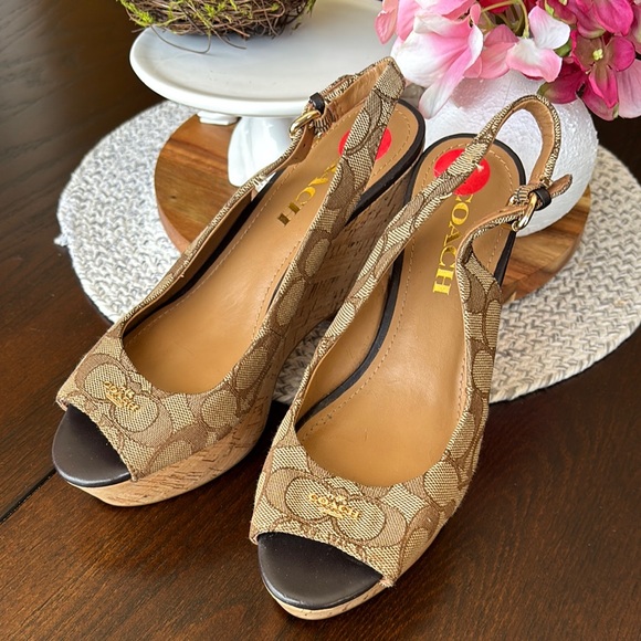 Coach Women's Tan Wedge Sandals - Picture 3 of 11